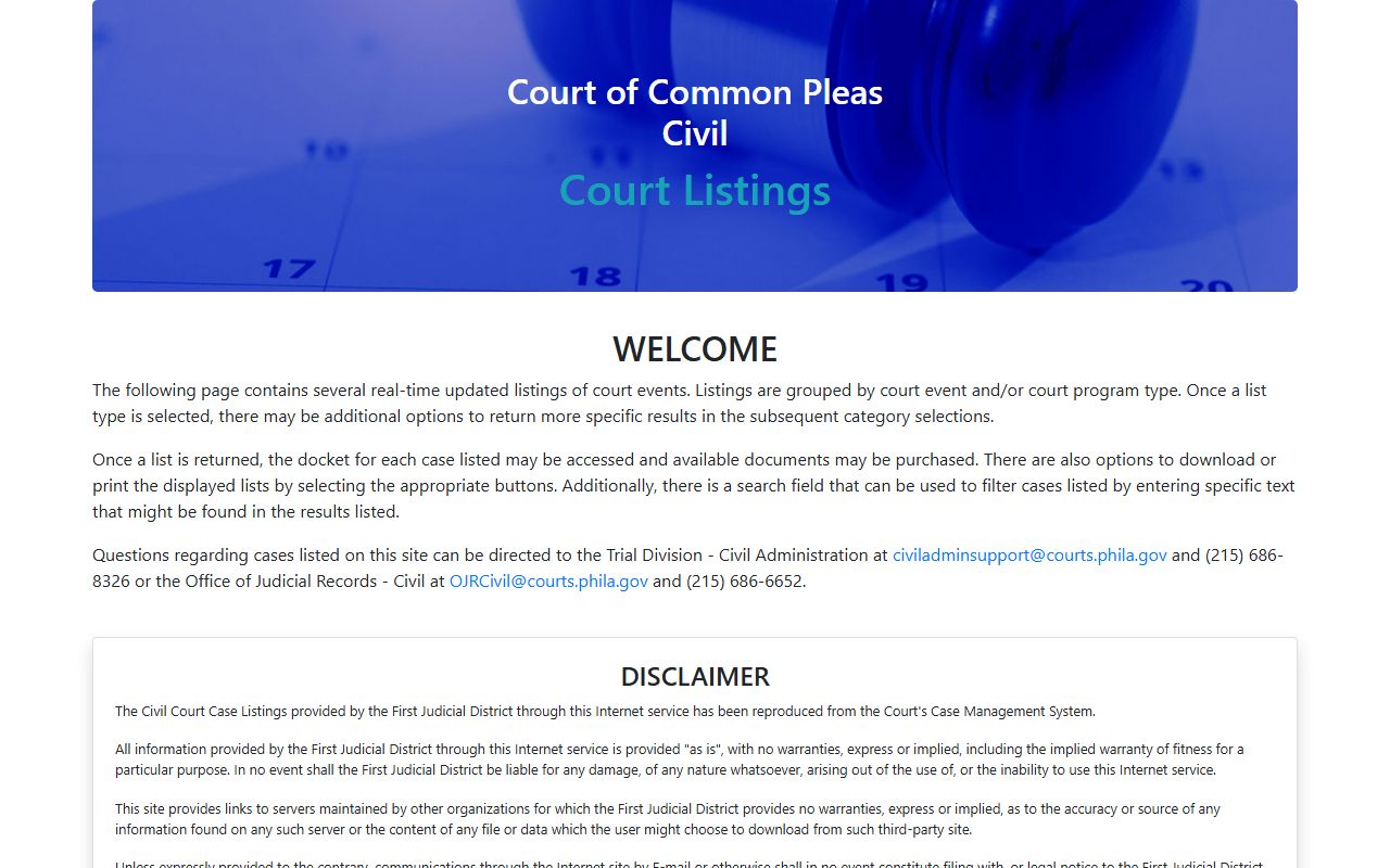 Philadelphia County court records civil court listings search
