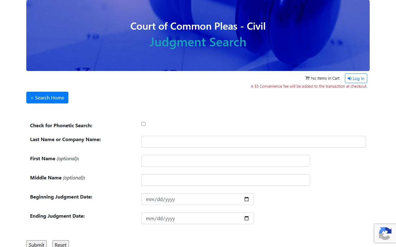 Philadelphia County court records civil judgment search page