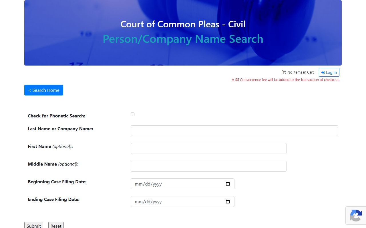 Philadelphia County court records civil person and company search fields