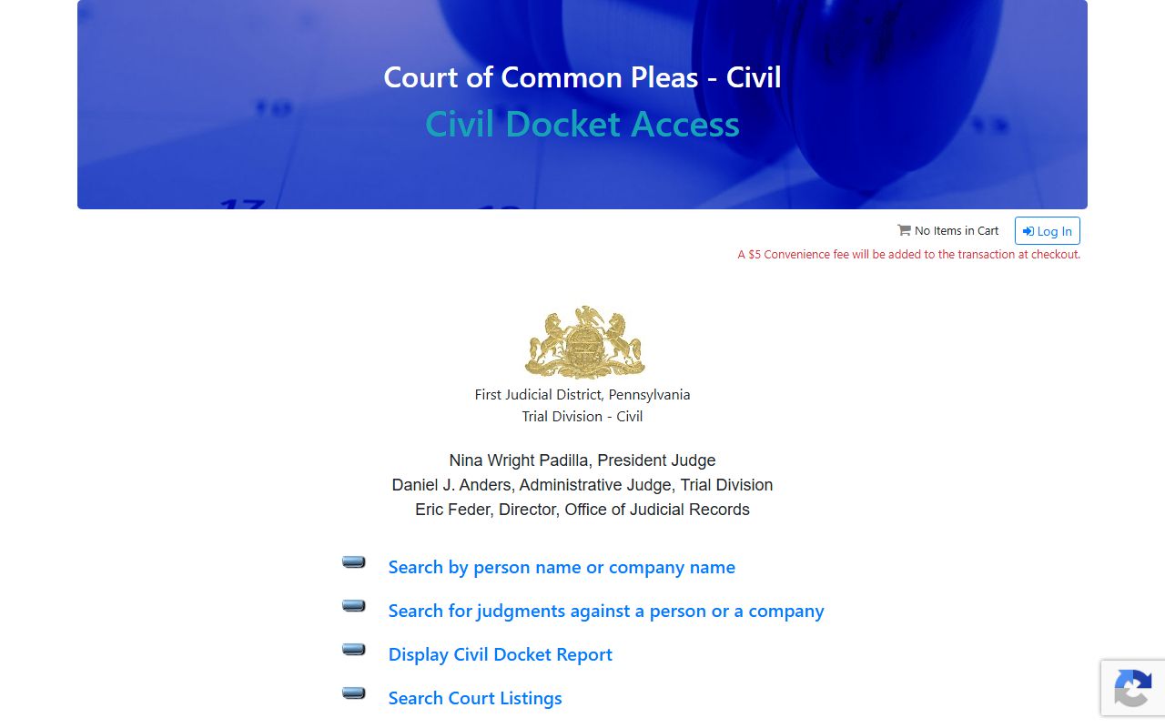 Philadelphia County court records civil docket access landing page