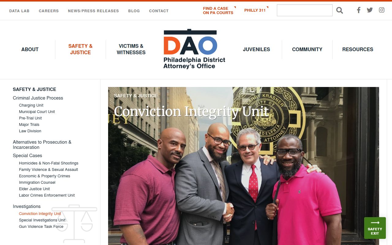 Philadelphia County criminal court records Conviction Integrity Unit page