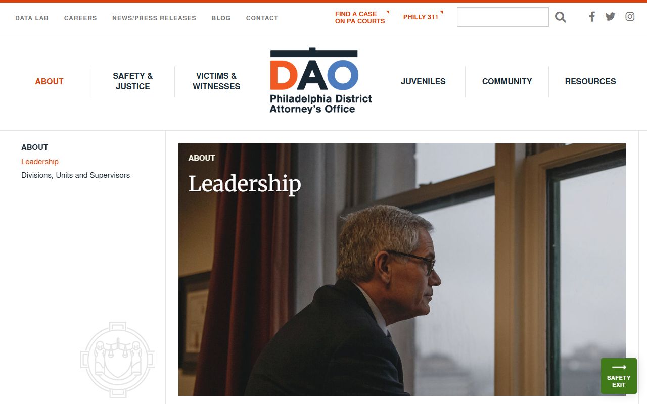 Philadelphia County criminal court records District Attorney leadership page
