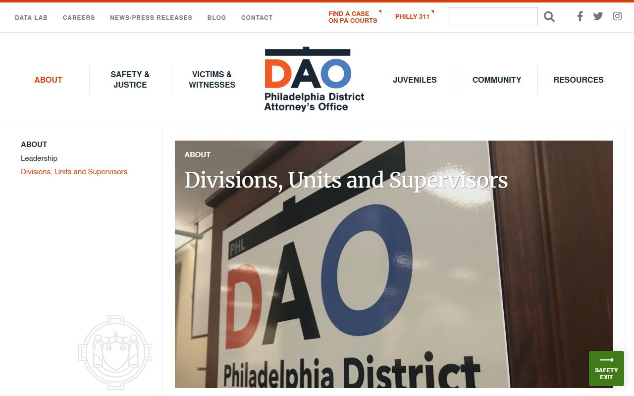 Philadelphia County criminal court records District Attorney divisions and units