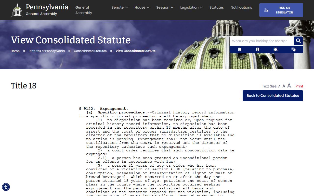 Philadelphia County criminal court records Pennsylvania expungement statute