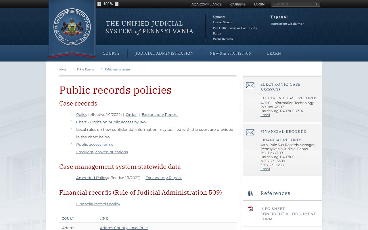 Philadelphia County court records Pennsylvania public records policies