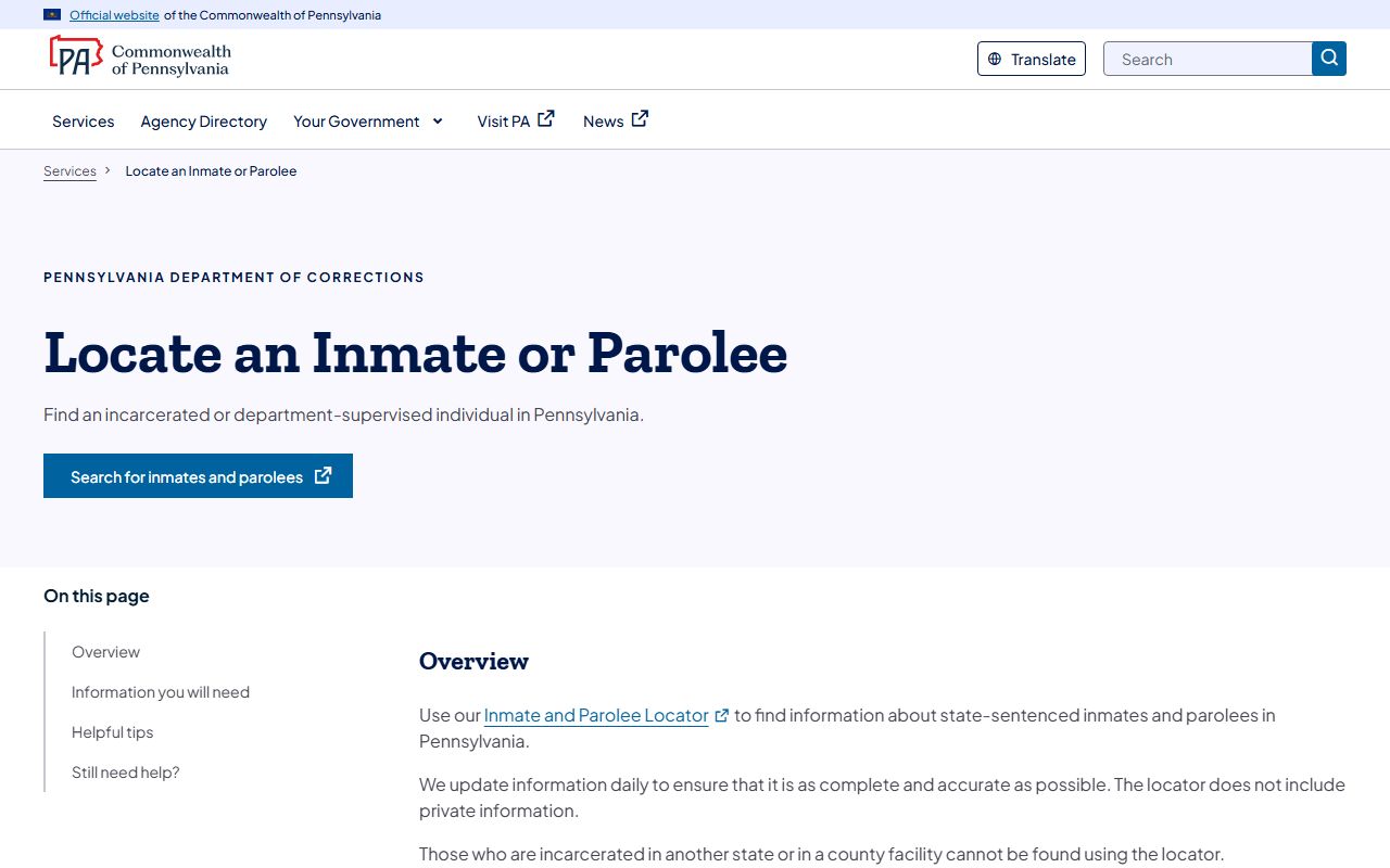 Philadelphia County inmate records Pennsylvania DOC inmate and parolee locator
