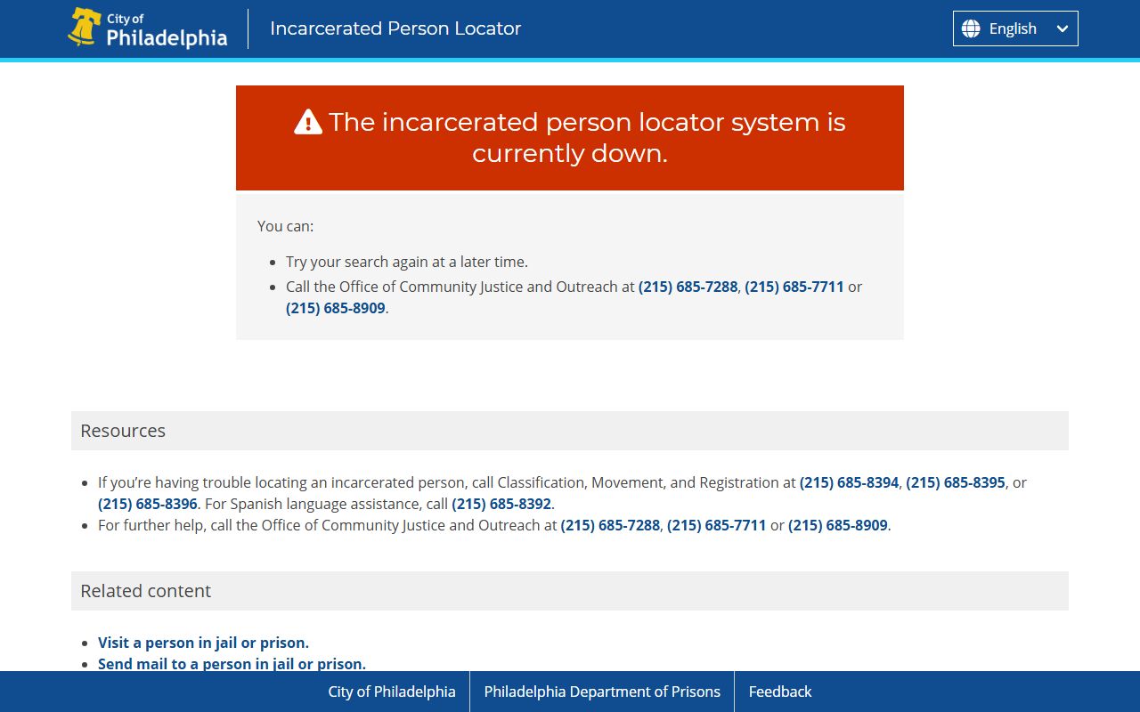 Philadelphia County inmate records incarcerated person locator app
