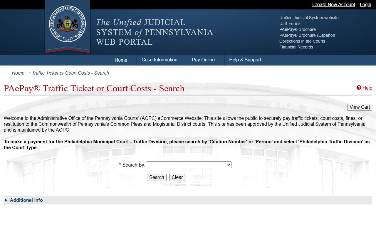 Philadelphia County traffic court records PAePay citation search