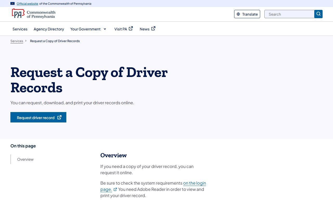 Philadelphia County traffic court records PennDOT driver record request