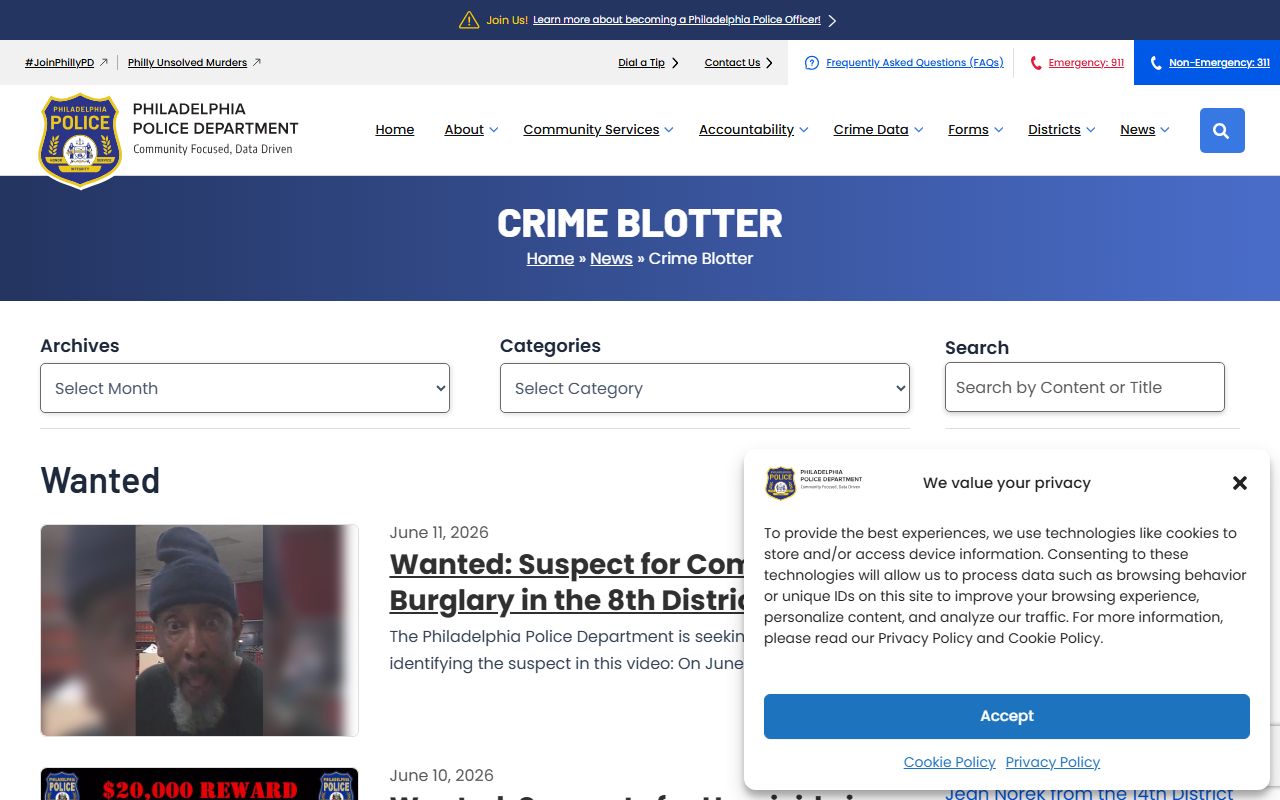 Philadelphia County warrant records Philadelphia Police wanted notices